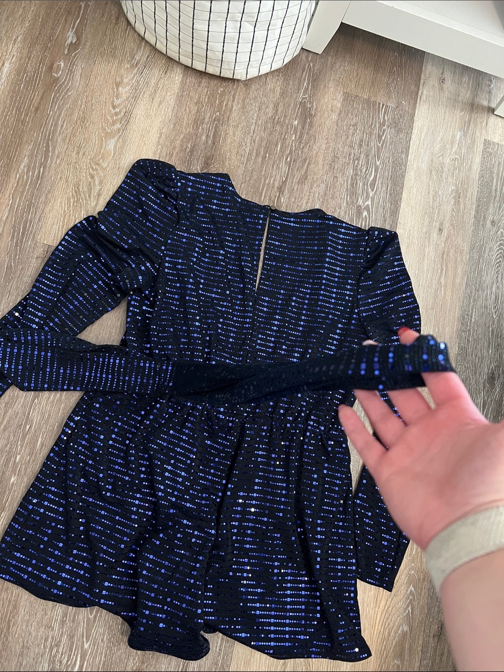 Lulu's Navy Blue Sequin Long-Sleeve V-Neck Romper - Picture 5 of 5